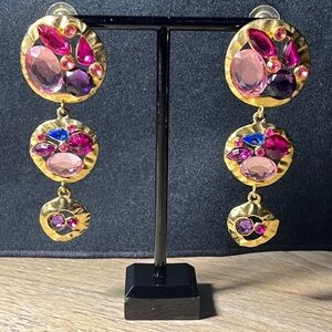 Park Lane Gold Earrings with Pink and Purple Accents